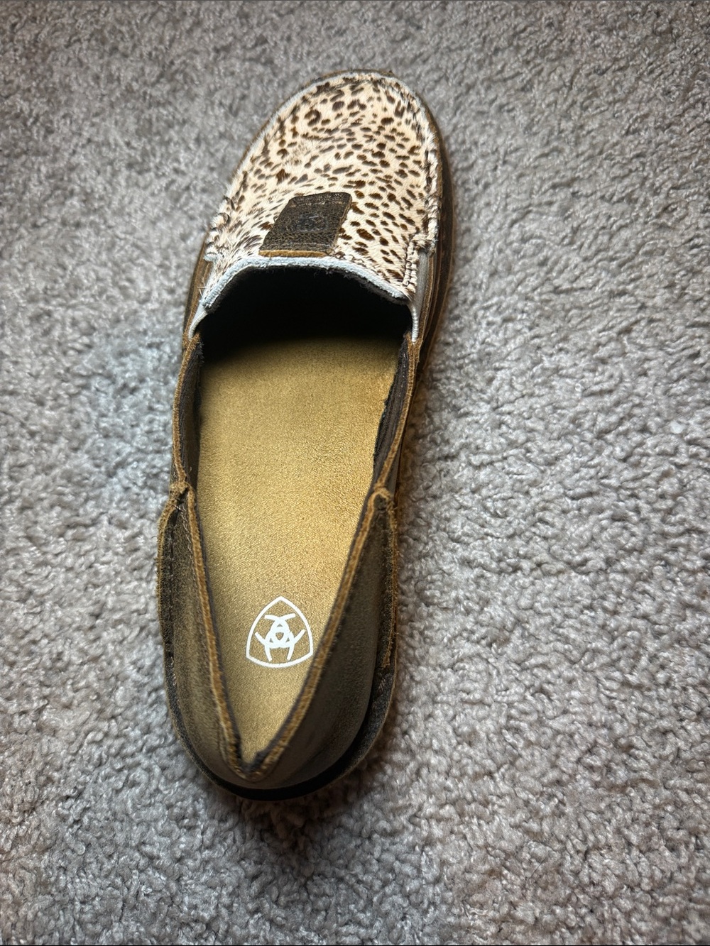 Ariat Brown Suede Loafers with Leopard Print Vamp - Picture 4 of 5